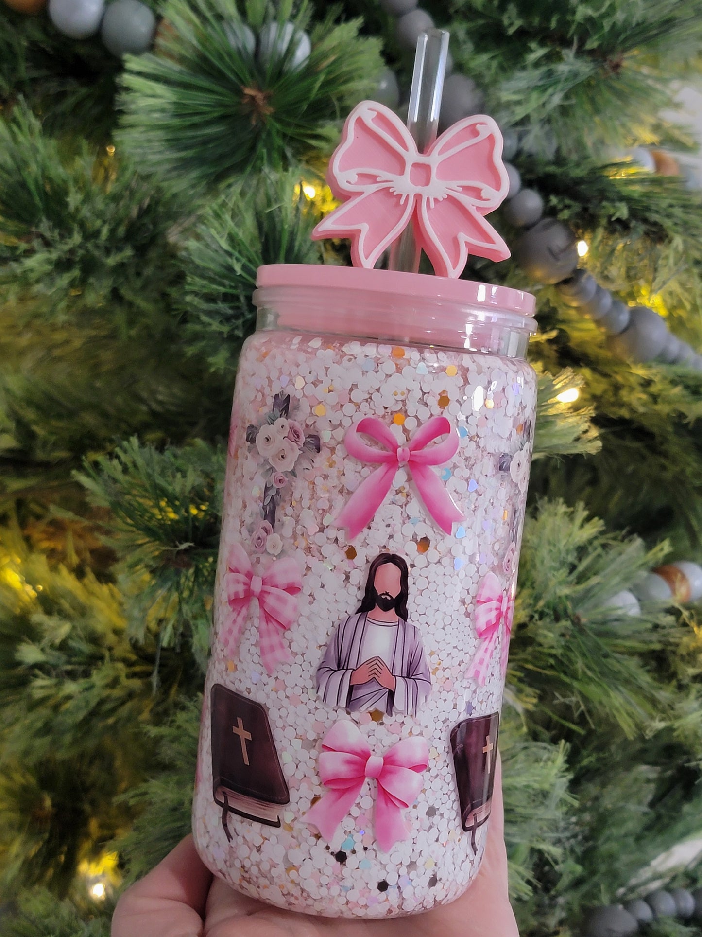 Pre-made 160z Acrylic Faith bow cup