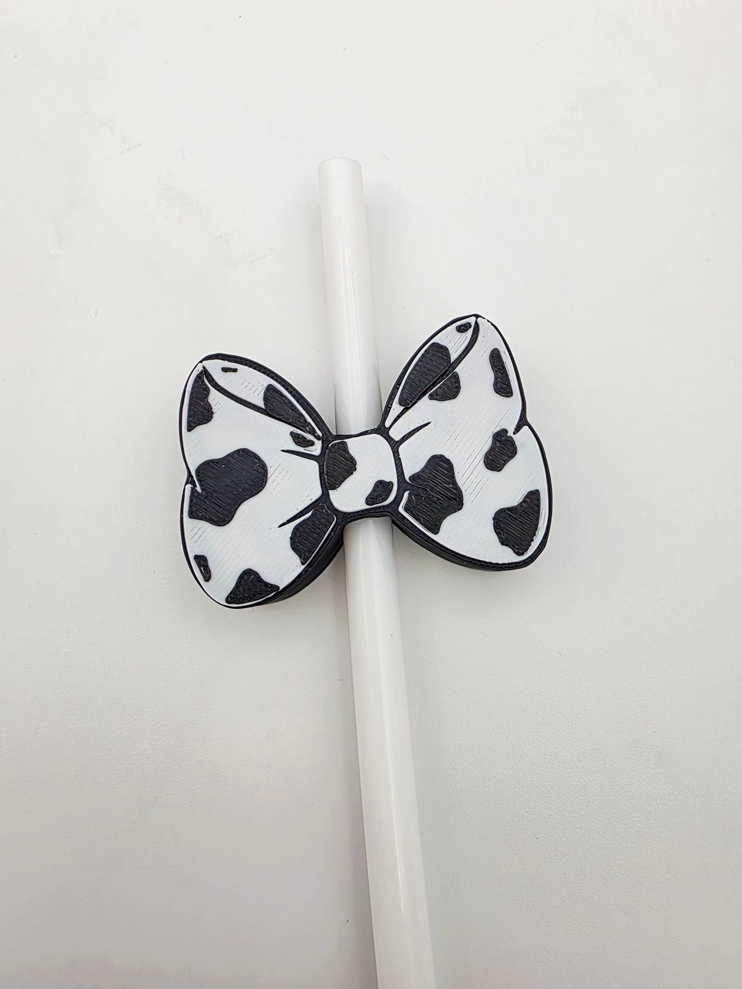 Cow print bow strawtopper