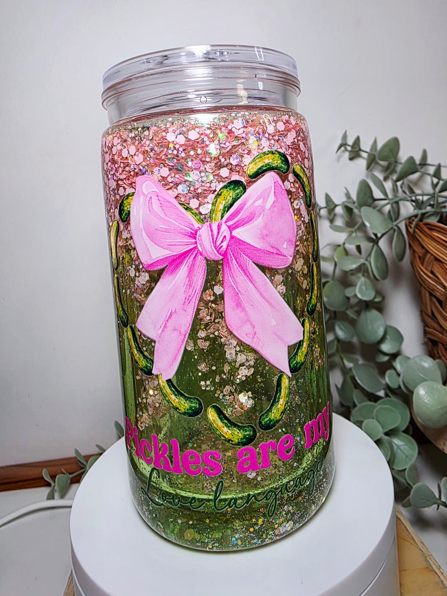 Pre-made 160z acrylic snowglobe tumbler