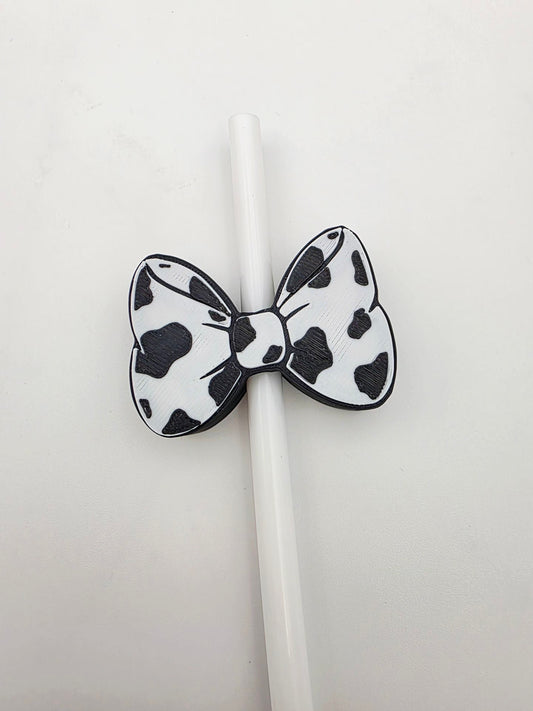 Cow print bow strawtopper