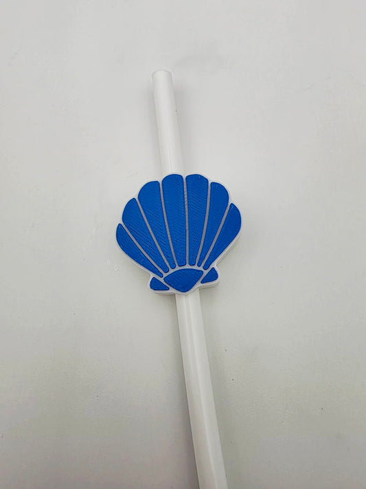 Blue and white sea shell strawtopper