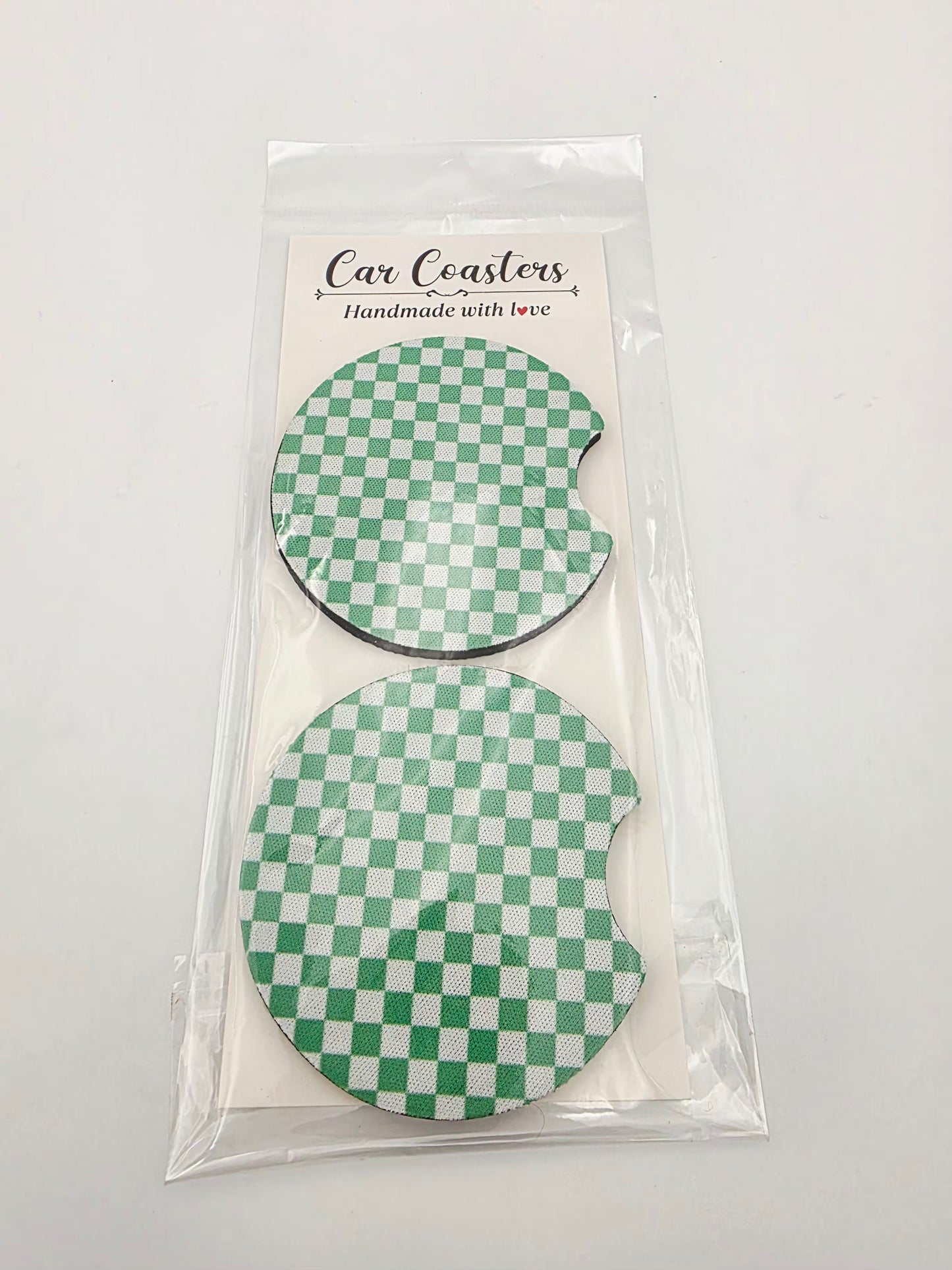 Car coasters. Green checkered