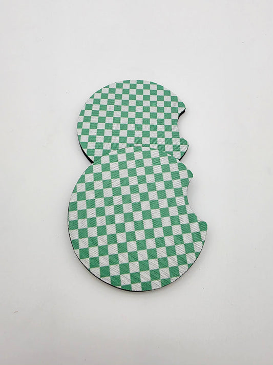Car coasters. Green checkered
