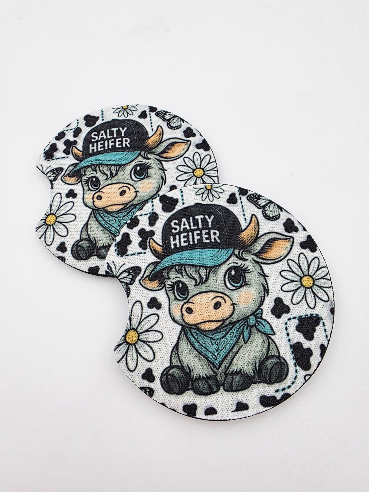 Salty heifer car coasters