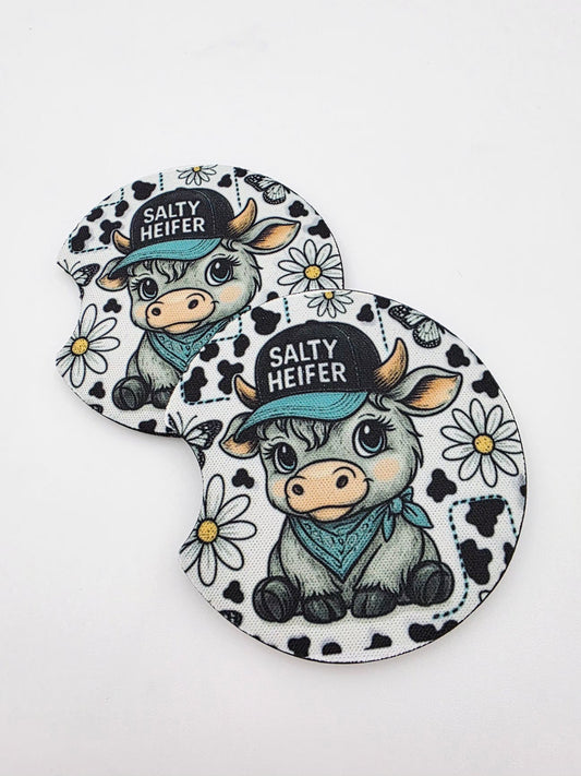 Salty heifer car coasters