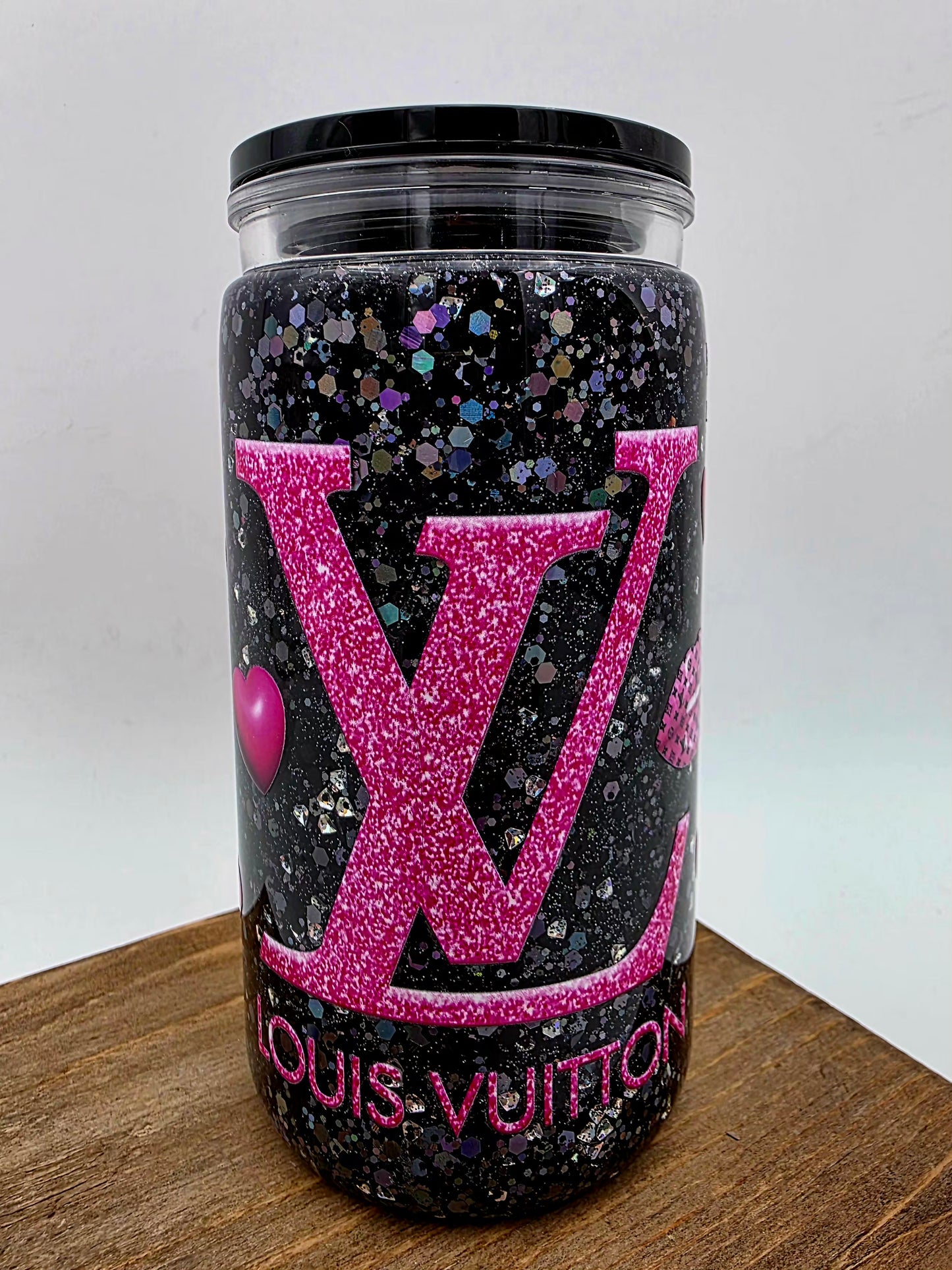 Pre-made 16oz acrylic snowglobe tumbler.