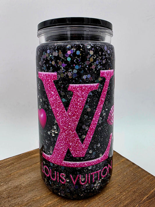 Pre-made 16oz acrylic snowglobe tumbler.