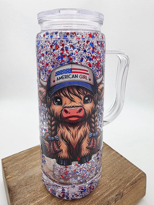 Pre-made 20oz snowglobe tumbler with handle.