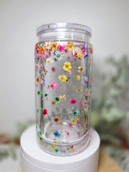 Pre-made flower 16oz snowglobe tumbler.