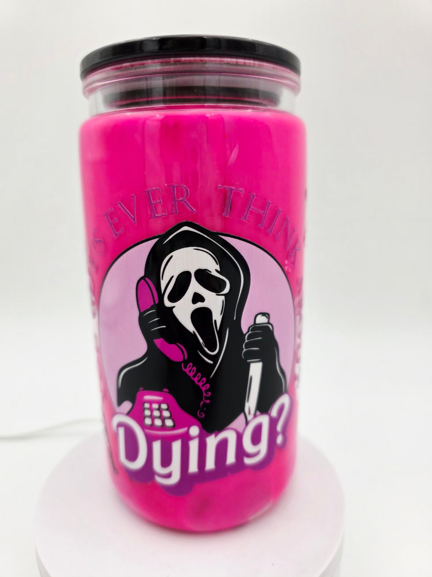Pre-made 16oz acrylic snowglobe tumbler.