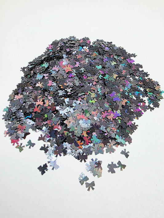 Black Holographic Bows Shape Glitter