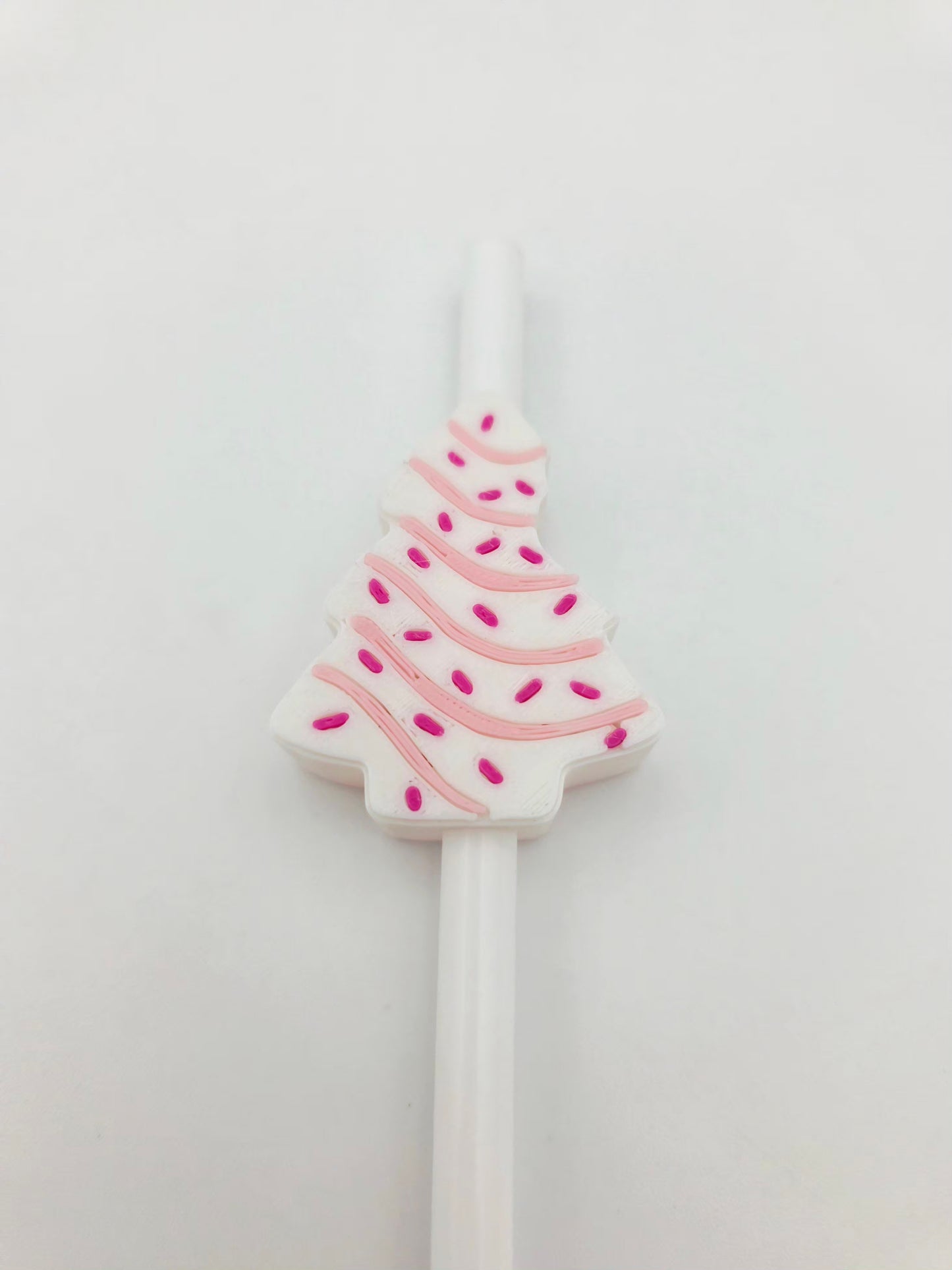 White /pink little Debbie cake strawtopper