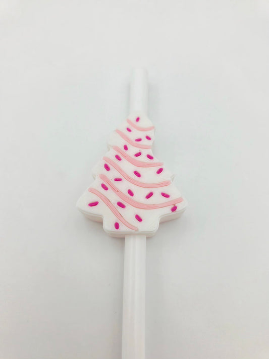 White /pink little Debbie cake strawtopper