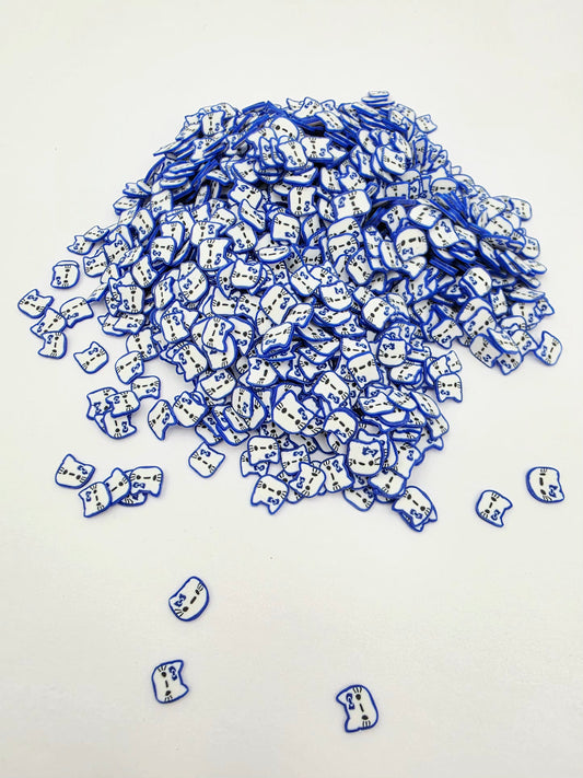 Blue hello k Polymer Clay slices