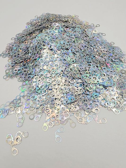 Silver Holographic Handcuffs Shape Glitter