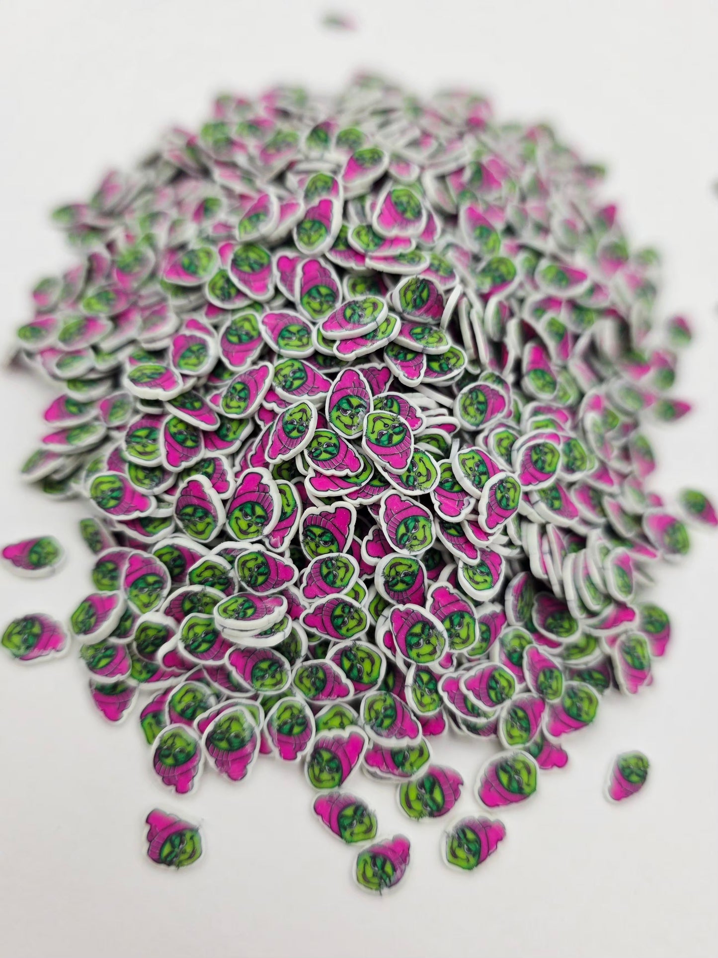 Pink hat grinch Polymer Clay slices