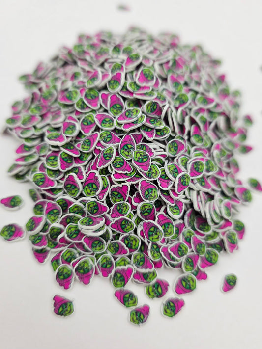 Pink hat grinch Polymer Clay slices