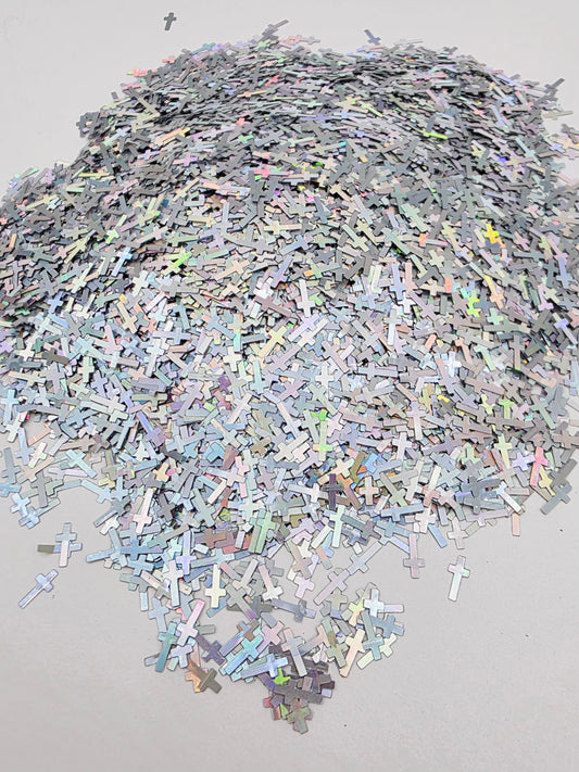 Silver holographic cross shape glitter