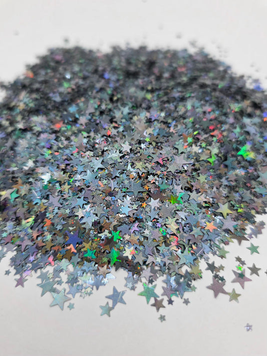 Dark Grey Holographic Star Shape Glitter
