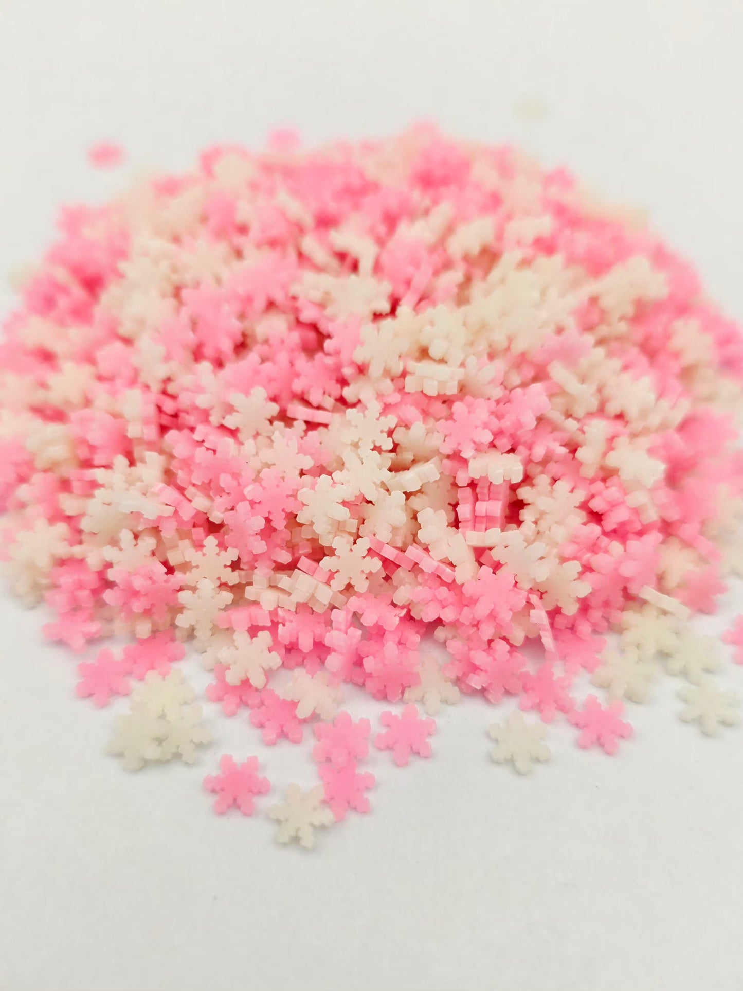 Pink and White Glow Snowflakes Polymer Clay
